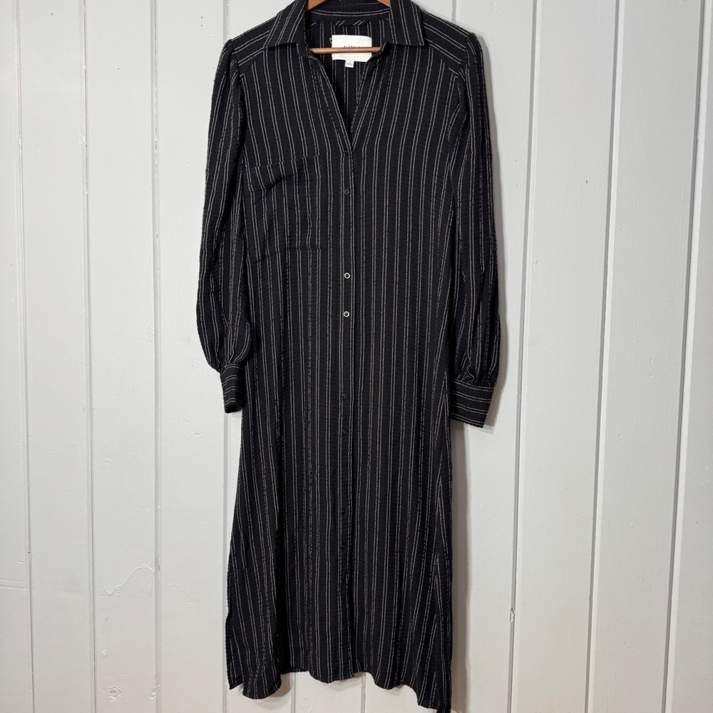 Pistola Carissa Pinstripe Button‎ Down Pocket Front Striped Dress Duster Small